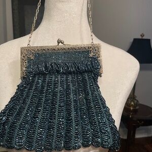Turquoise Beaded Silver Filigree Evening Bag